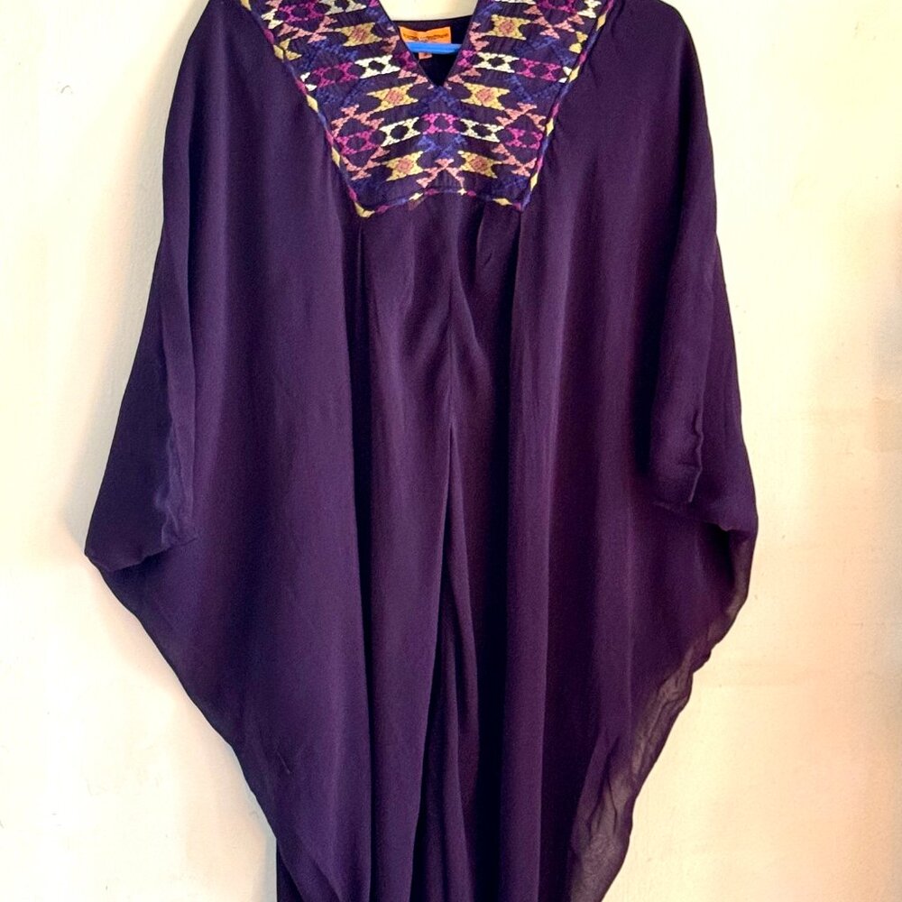 Roberta Freymann Deep Purple Embroidered Caftan Dress